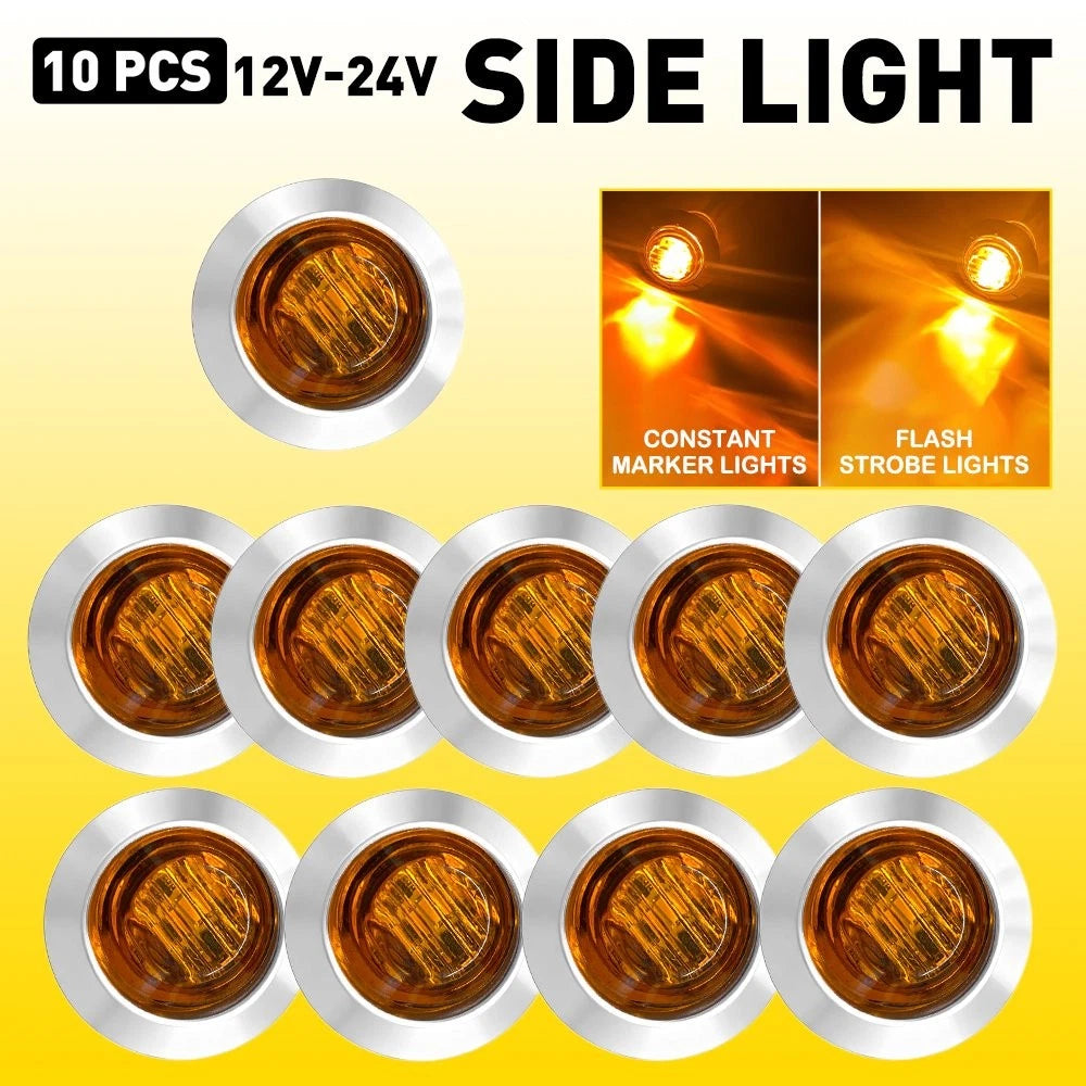 10x 3/4" LED Strobe Marker Light Amber Dual Mode for Golf Cart ATV UTV EV