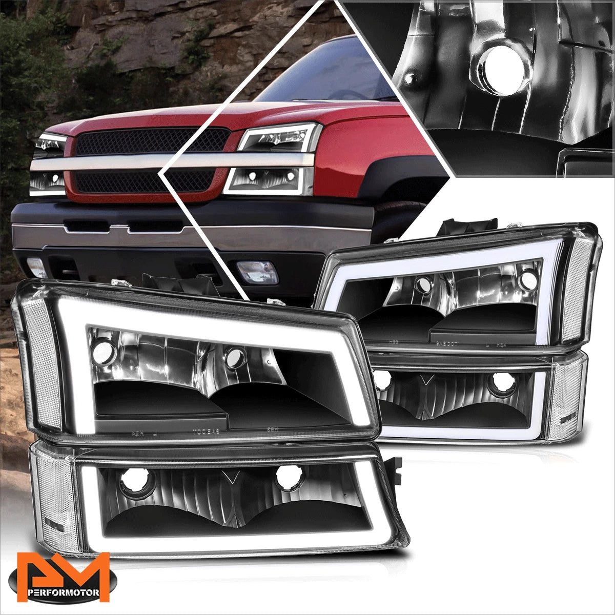 C-Shape LED DRL Headlights Bumper Lamps for Chevy Silverado (2003–2007)