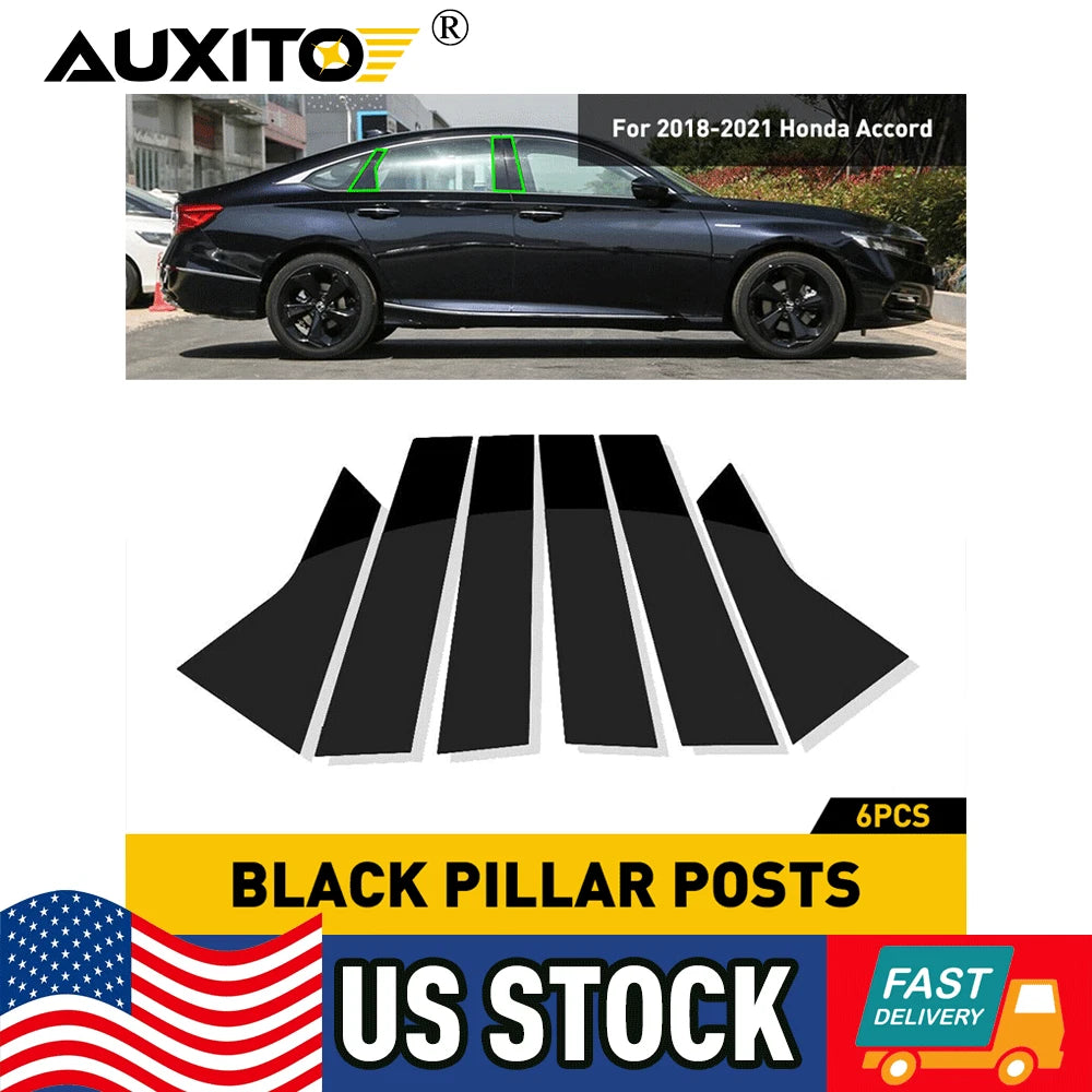 Set of 6 Black Pillar Posts for Honda Accord (2018–2021)