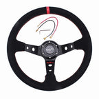350mm Deep Dished Suede Steering Wheel & Quick Release Hub Kit for Universal