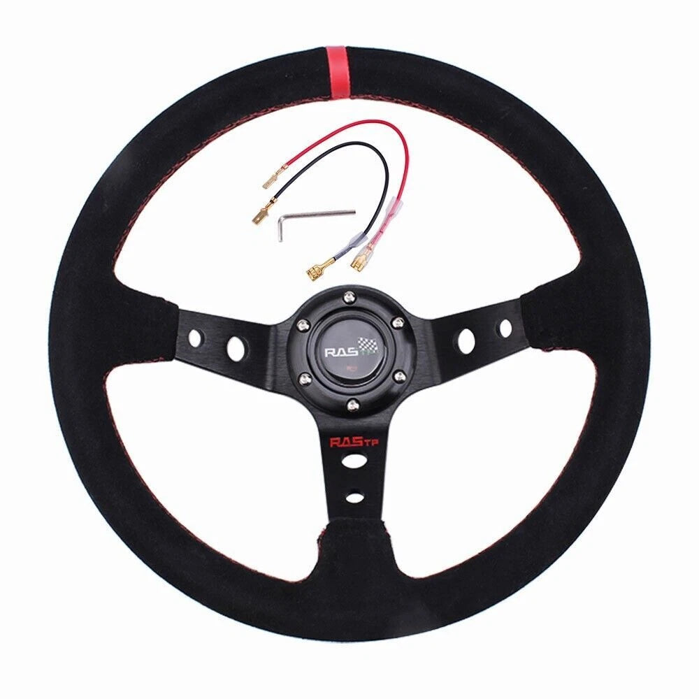 350mm Deep Dished Suede Steering Wheel & Quick Release Hub Kit for Universal