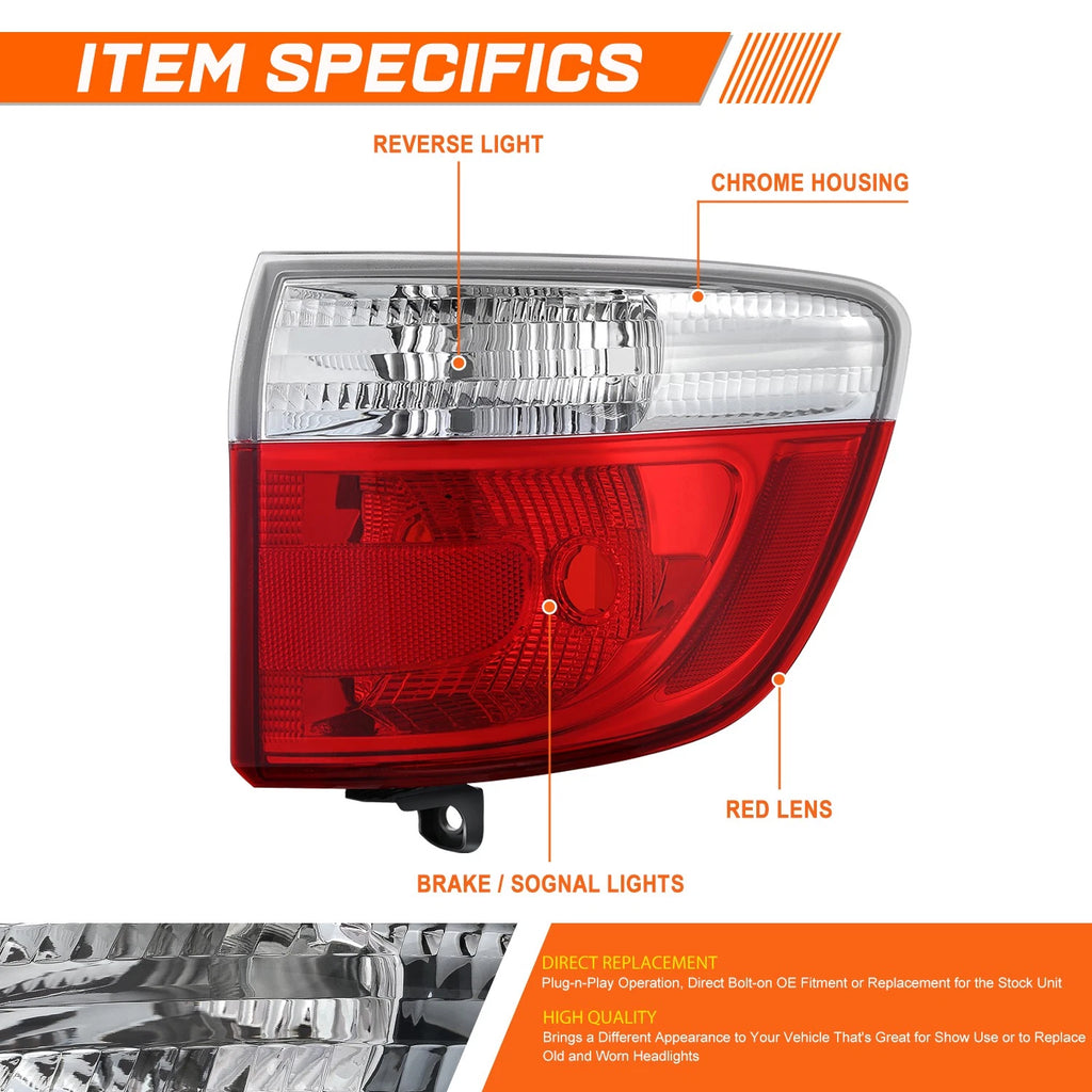 Passenger Side Chrome Red Outer Brake Taillight for Dodge Durango (2011–2013)