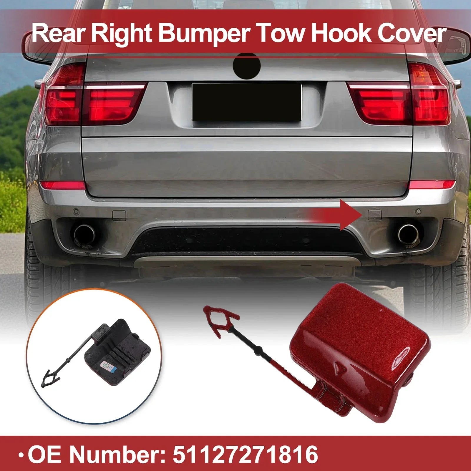 Tow Hook Cover Cap for BMW X5 E70 (2011-2013) Red