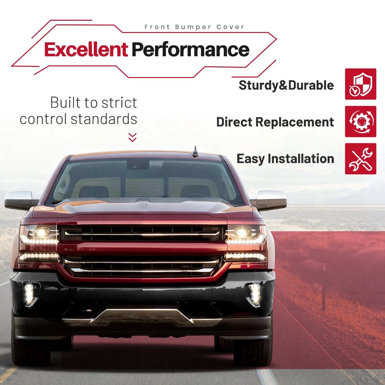 Front Bumper Cover for Chevy Silverado 1500 (2016–2019) w/Fog Light Holes