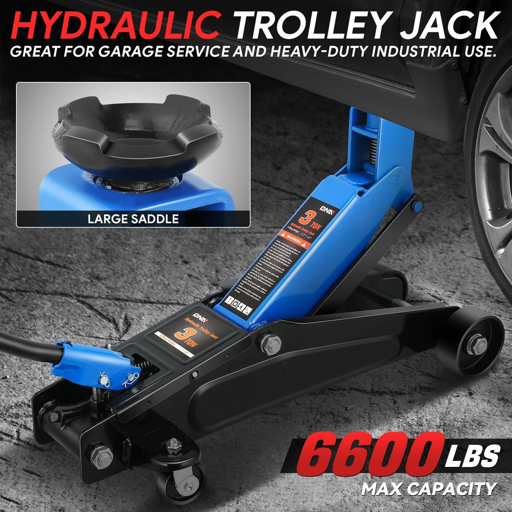 3 Ton Hydraulic Floor Jack with Swivel Casters for (6000lbs)