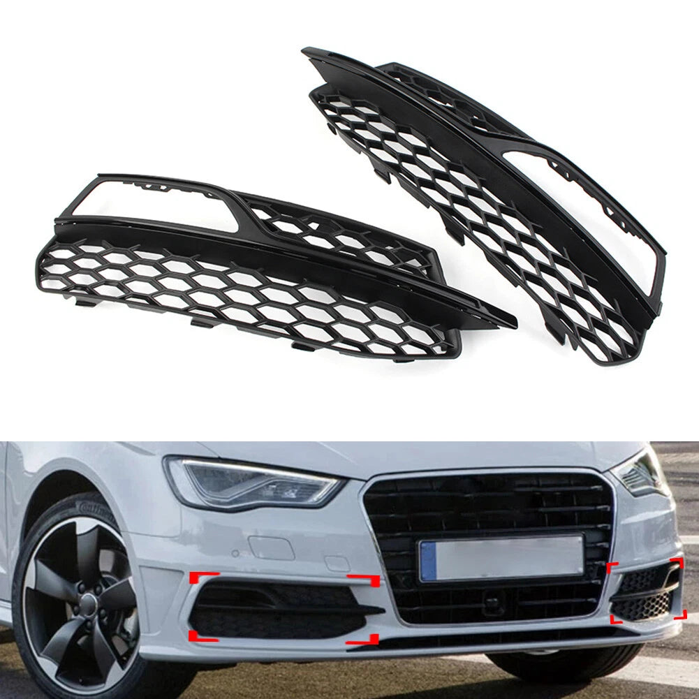 Honeycomb Mesh Front Bumper Fog Light Grille Cover for Audi A3 S3 (2013–2017)