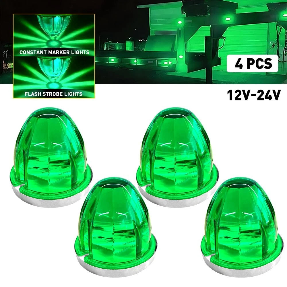4X Green LED Round Side Marker Lights for Trailer Truck RV EV