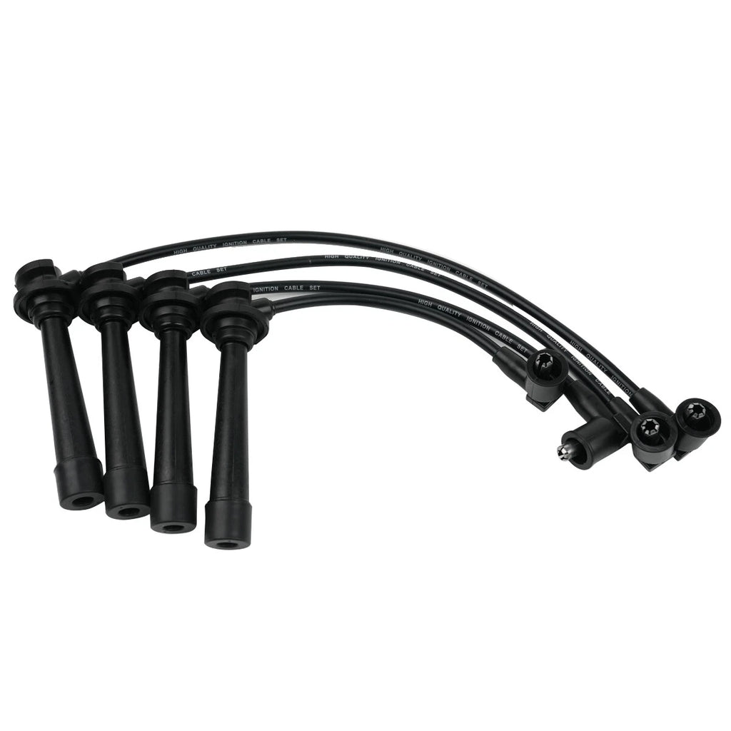 Set of 4 Spark Plug Wires + 4 Spark Plugs for Kia Rio (2001–2005) 1.5L 1.6L