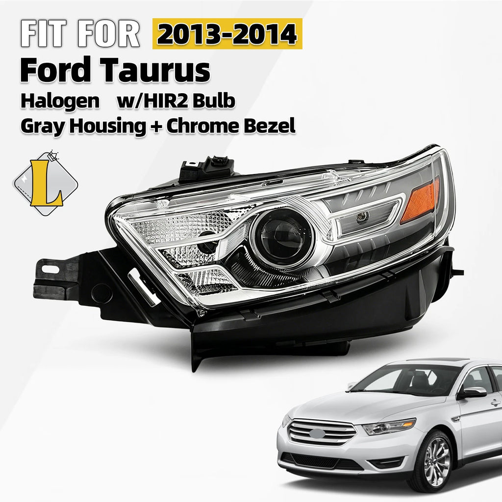 Halogen Headlight for Ford Taurus (2013–2014) Chrome Bezel w/Bulb LH