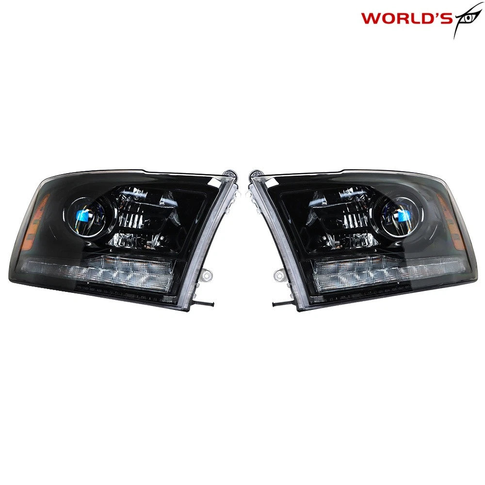 Black Projector Headlights with LED DRL for Dodge Ram 1500 2500 3500 (2013–2018)