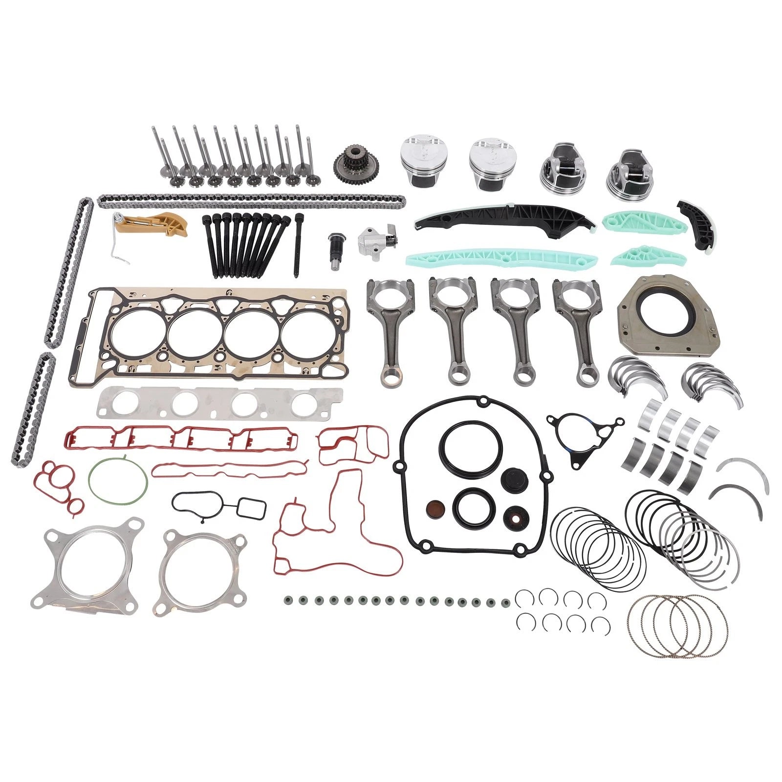 Set of 4 Pistons & Timing Chain Kit for Audi VW Jetta GTI A4 Q5 (CCTA, CAW, CAE, CDN)
