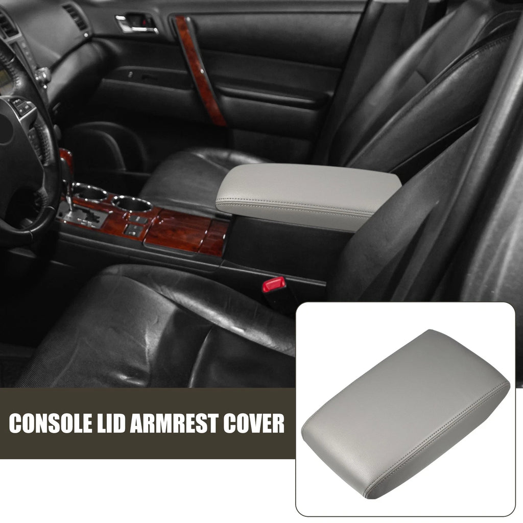 Center Console Lid Armrest Cover for Toyota Highlander (2014–2019) Gray Faux Leather