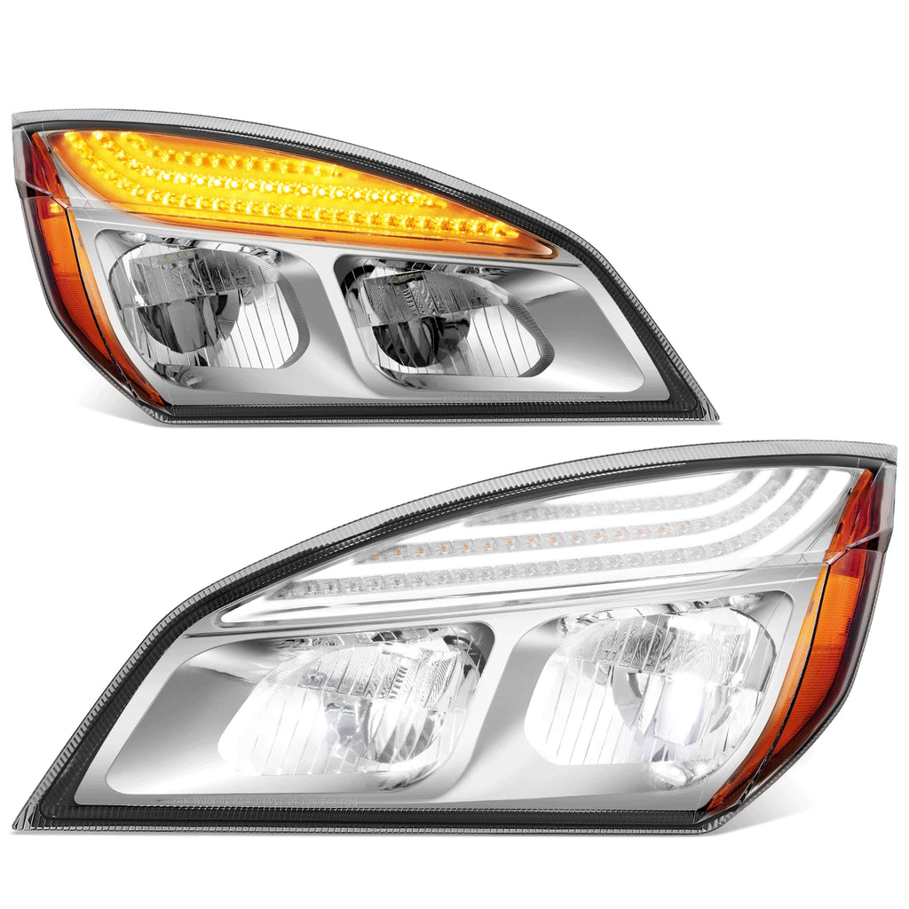 Pair of Chrome Housing Amber Corner LED Headlights for Freightliner Cascadia (2018–2024)