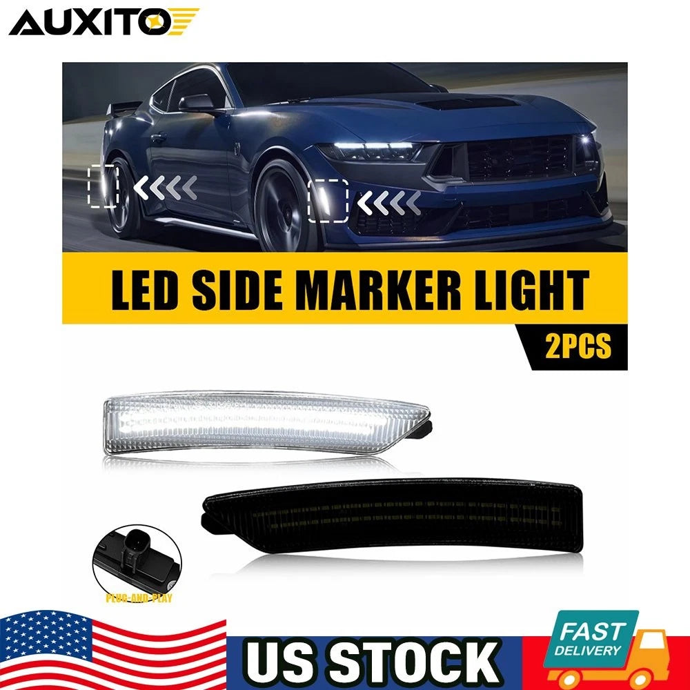 2X Front Rear Side Marker Lights for Ford Mustang GT (2024–2025) Smoke White