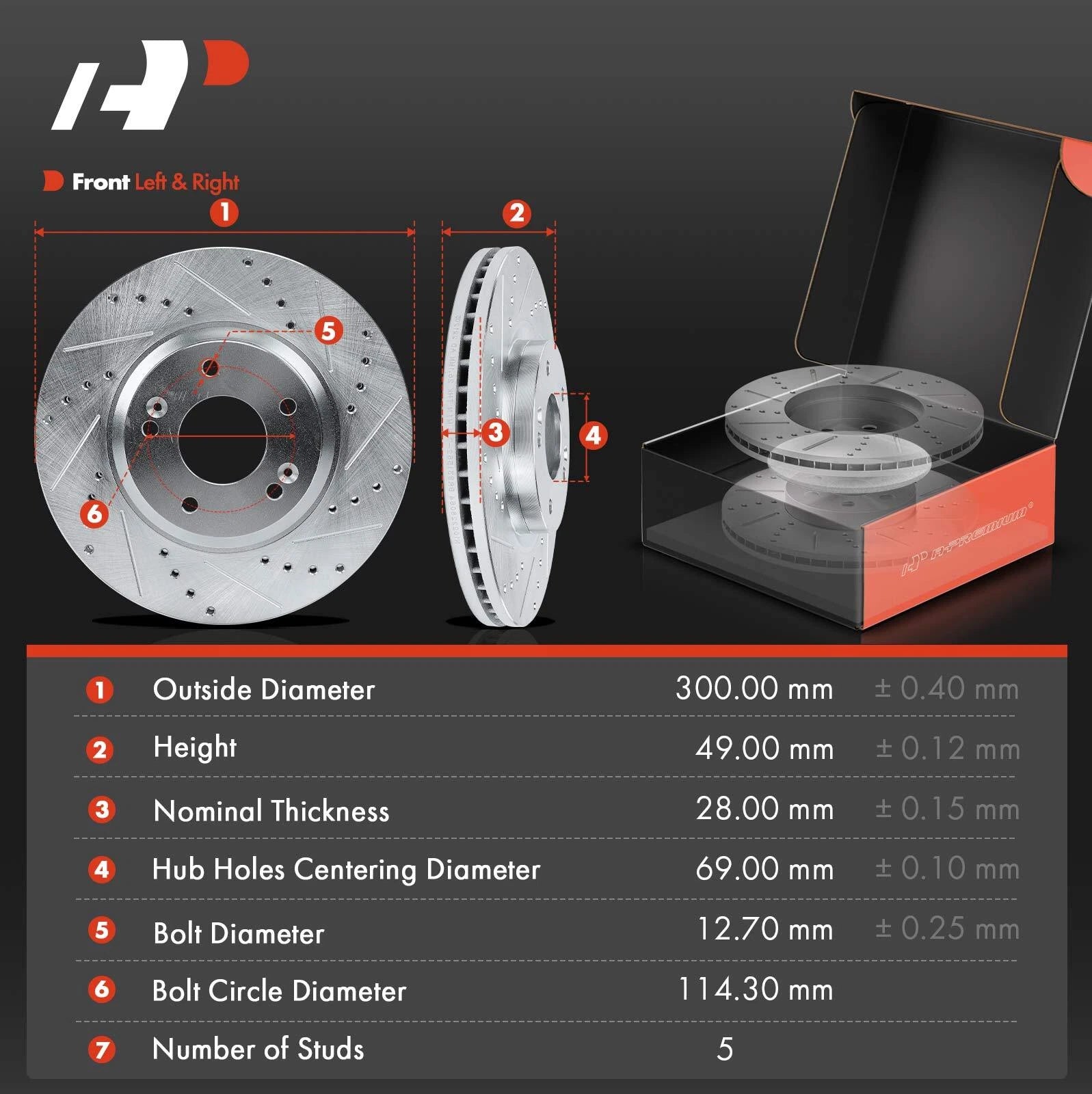 Set of 4 Drilled Brake Rotors & Ceramic Pads for Hyundai Santa Fe