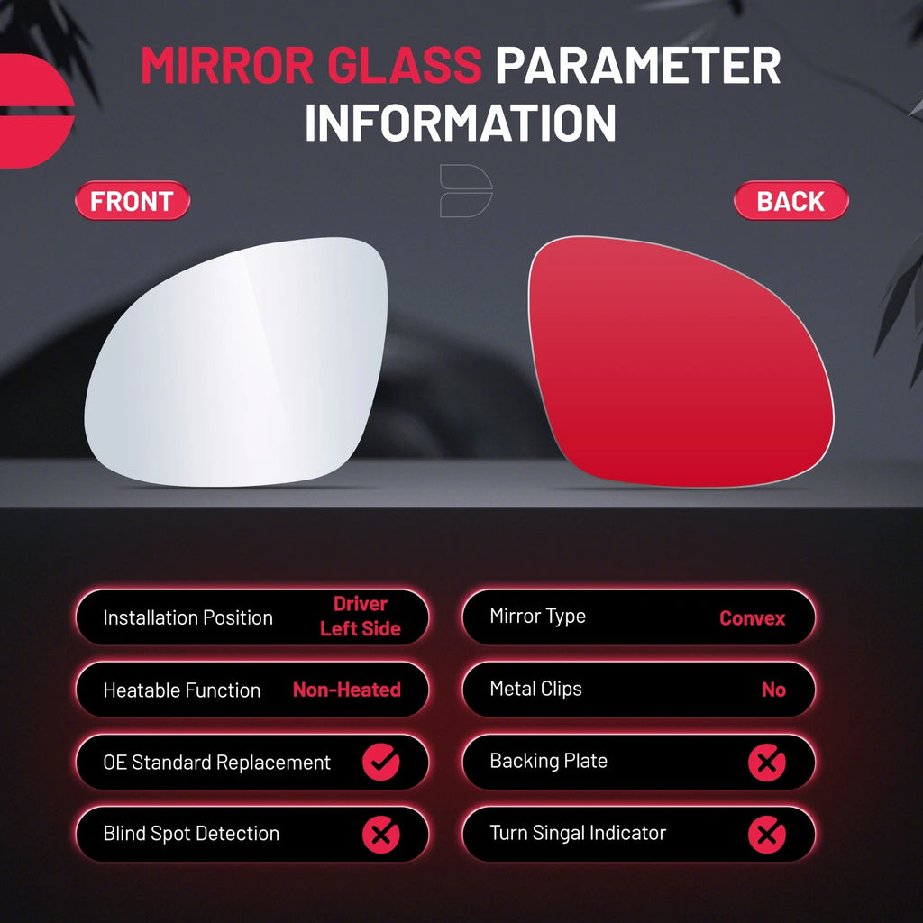 Convex Left Mirror Glass for Volkswagen Tiguan (2017)