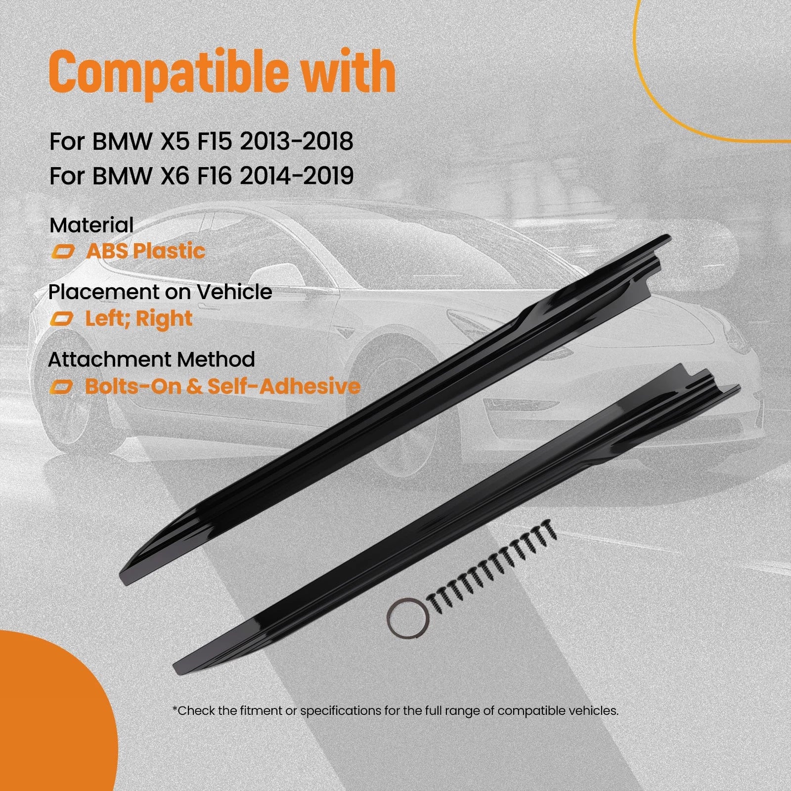 2X Side Skirt Kit for BMW X5 (2014-2018) Gloss Black L & R