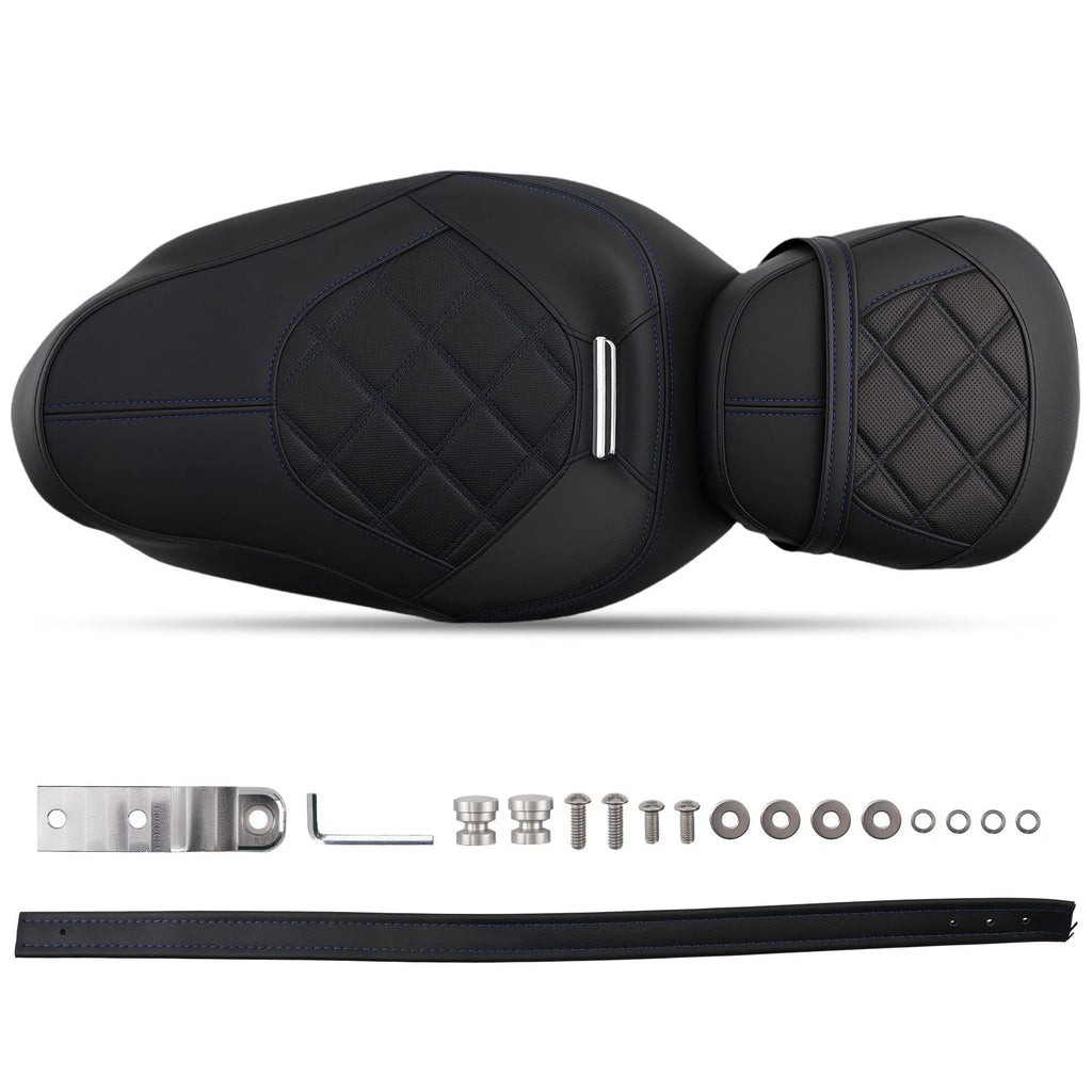 Set of 2 Black Blue Seats for Harley Touring Models (2009–2024)