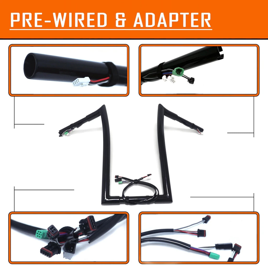 12" Prewired Drilled 1.25" Ape Hanger Handlebar for Harley Road King FLHR (2014–2015)