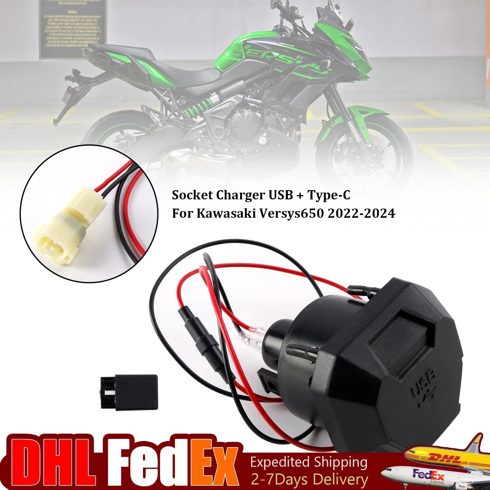 USB Type-C Quick Charger Socket for Kawasaki Versys 650 (2022–2024)