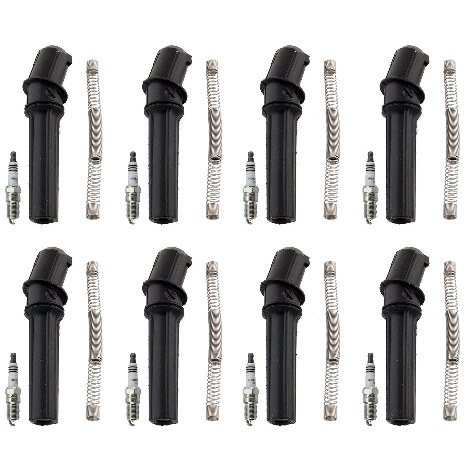 Set of 8 NGK Ruthenium HX Spark Plugs & Coil Boots for Ford E-150 E-250
