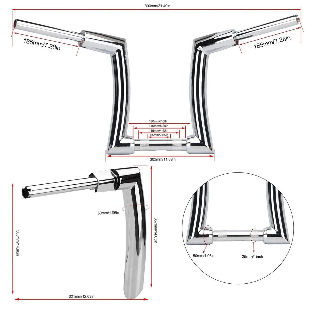 14" Rise 2" Ape Hanger Handlebar for Harley Sportster, Yamaha Vstar