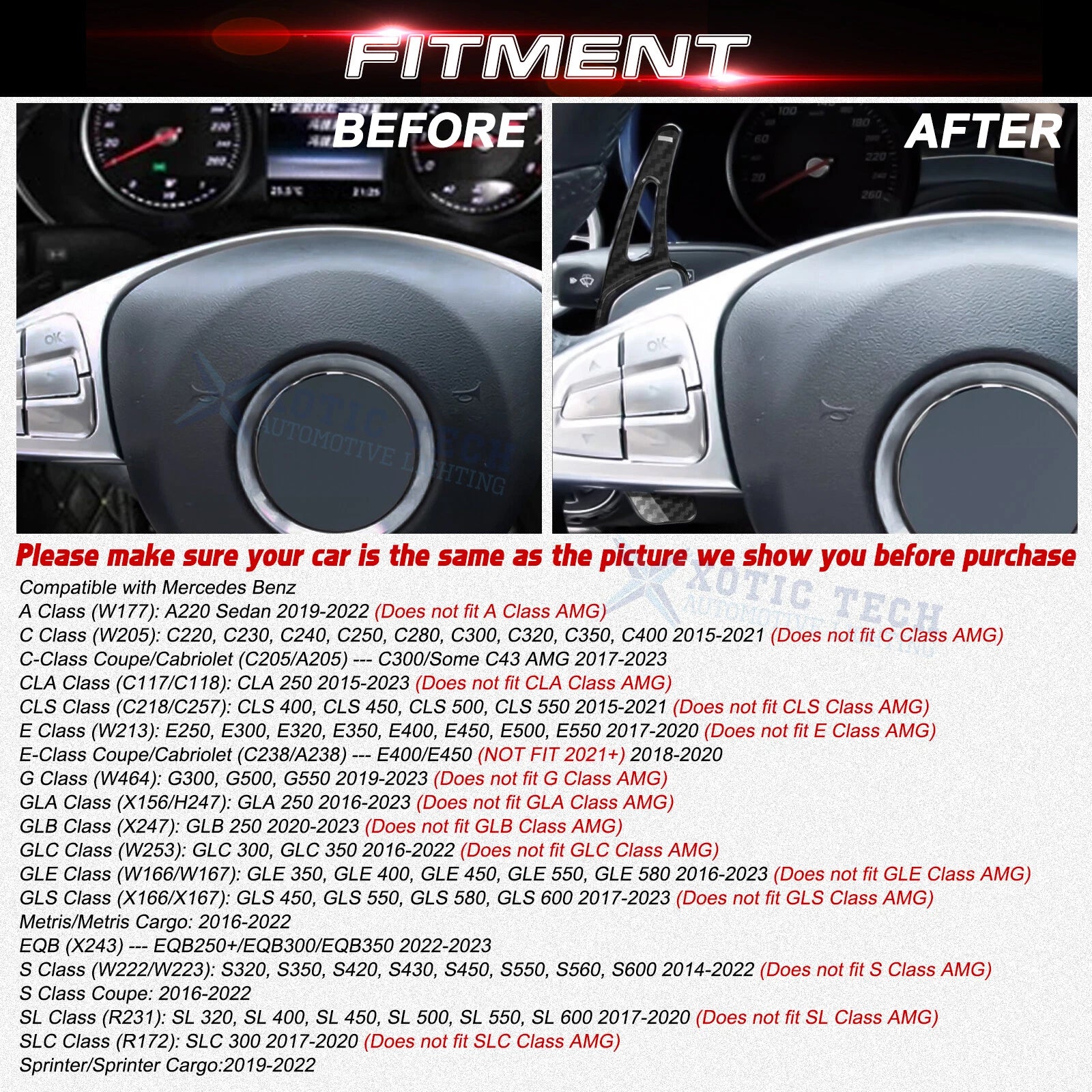 Carbon Fiber ABS Paddle Shifter Extension for Mercedes-Benz C-G Classes (2010-2024)