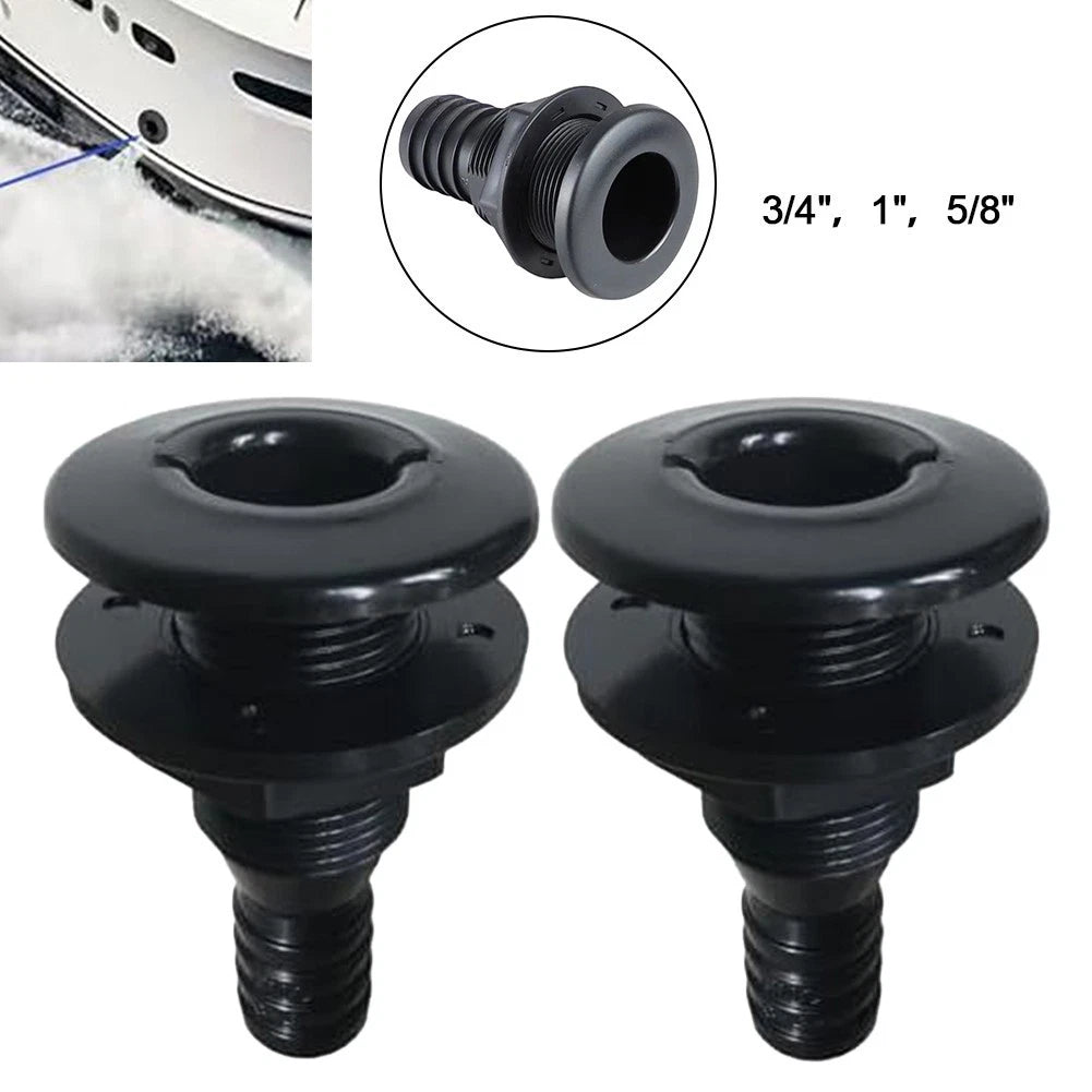 2X Marine Through Hull Fitting ABS Black Connector for Boat Plumbing