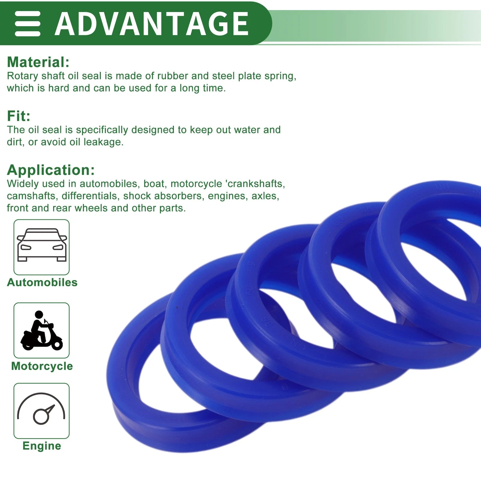 Set of 5 Oil Seal Rotary Shaft Seal 38x50x9mm High Pressure for Various Models