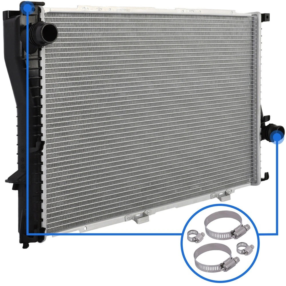 Radiator for BMW 525i, 528i (2001–2005) with Universal Hose Clamps