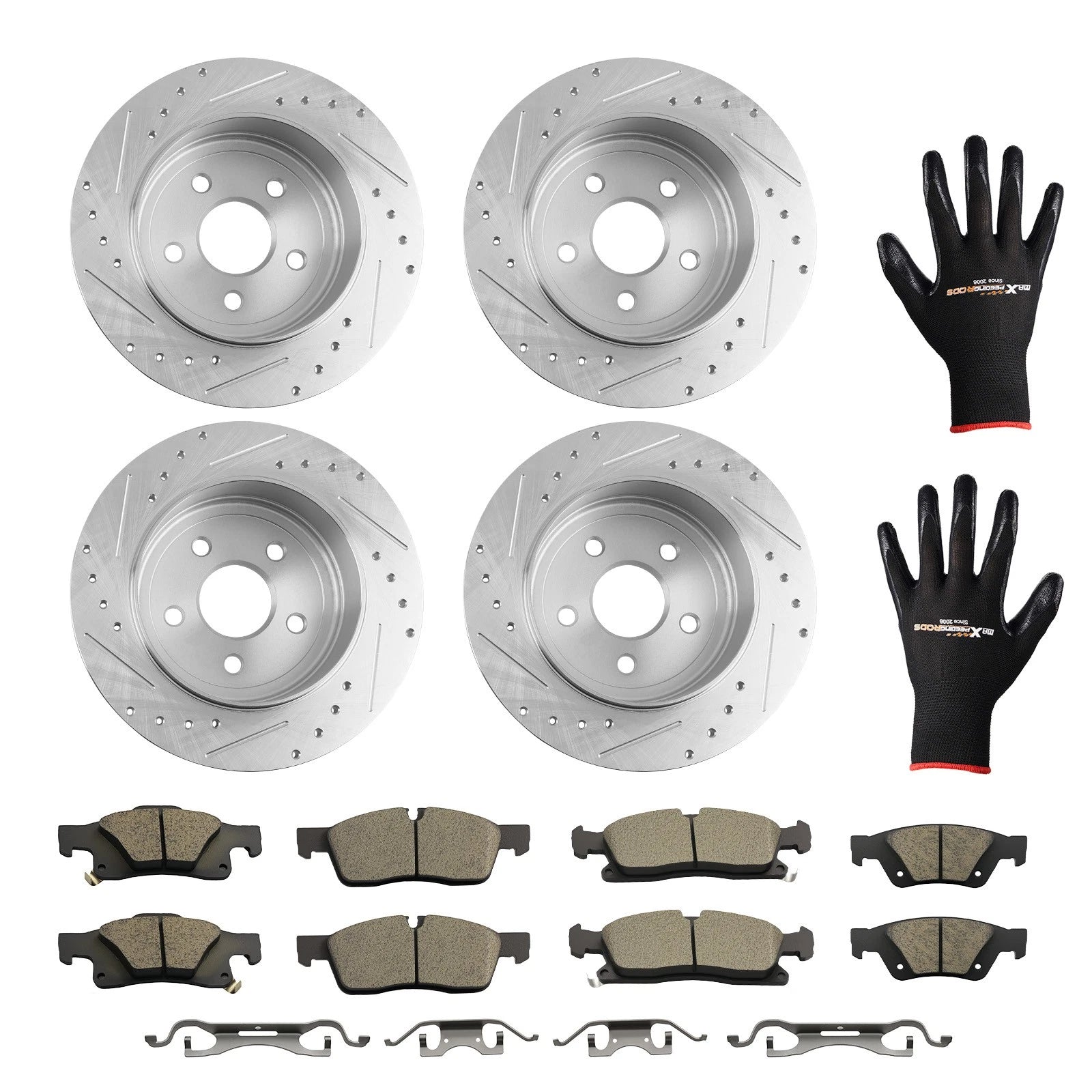 Front Rear Brake Rotors + Ceramic Brake Pads Kit for Jeep Grand Cherokee (2011–2018)