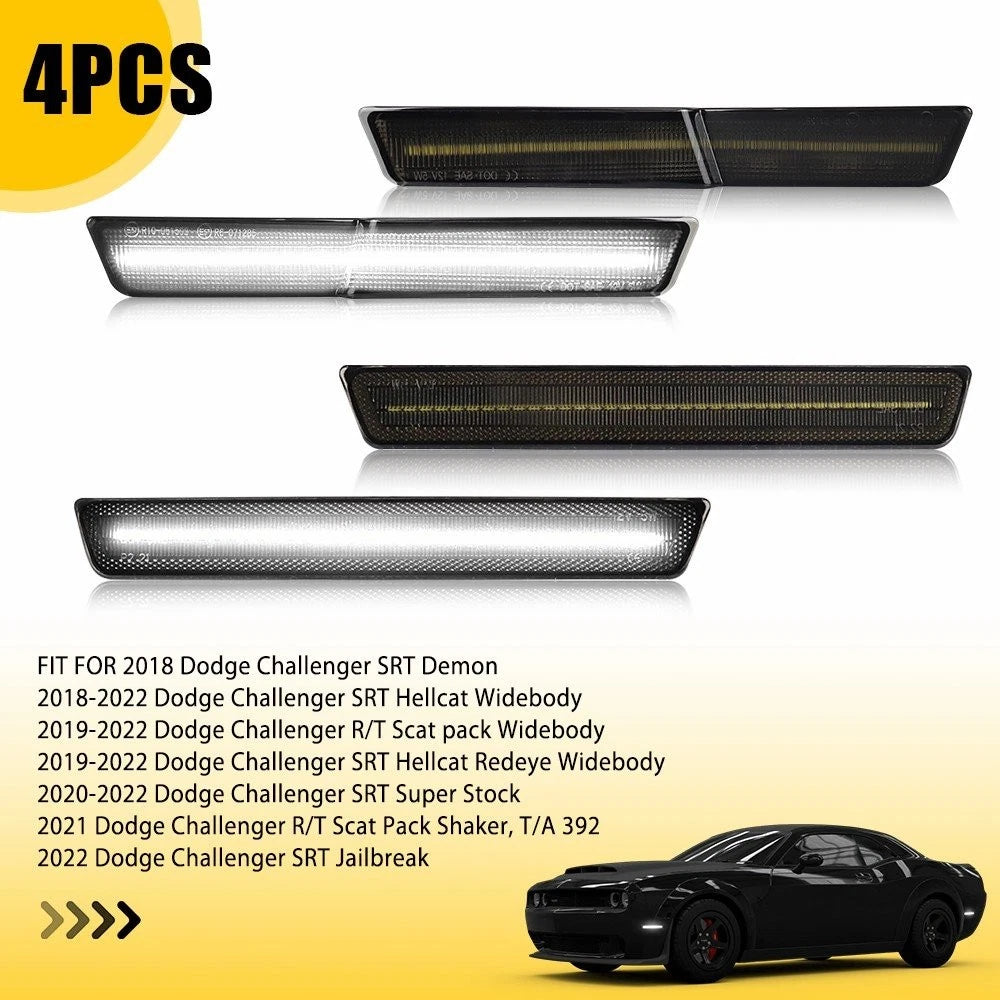 Smoke White LED Front Bumper Side Marker Light for Dodge Challenger (2018–2022)