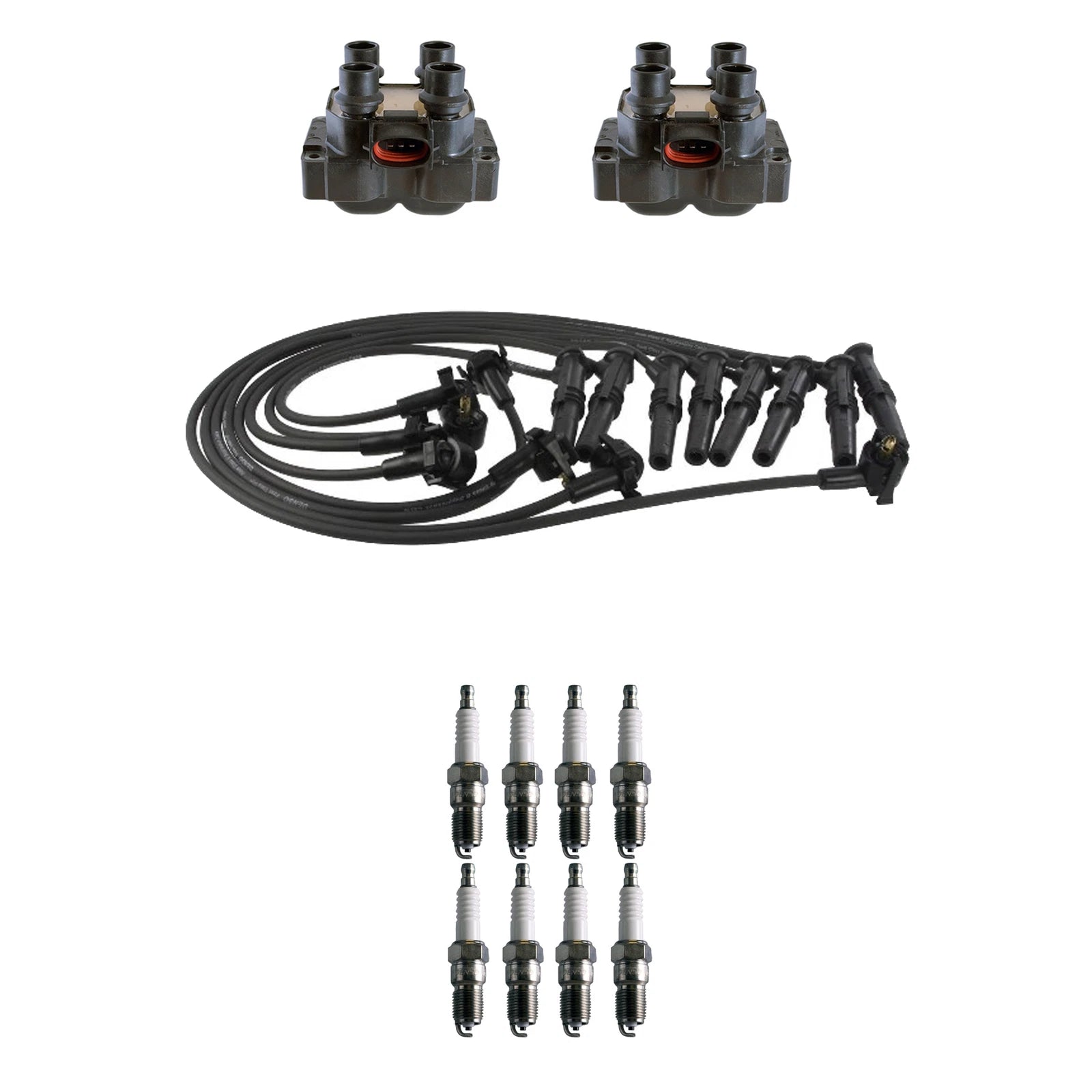 Set of 2 Ignition Coils & 8 U-Groove Spark Plugs for Ford Lincoln 4.6L