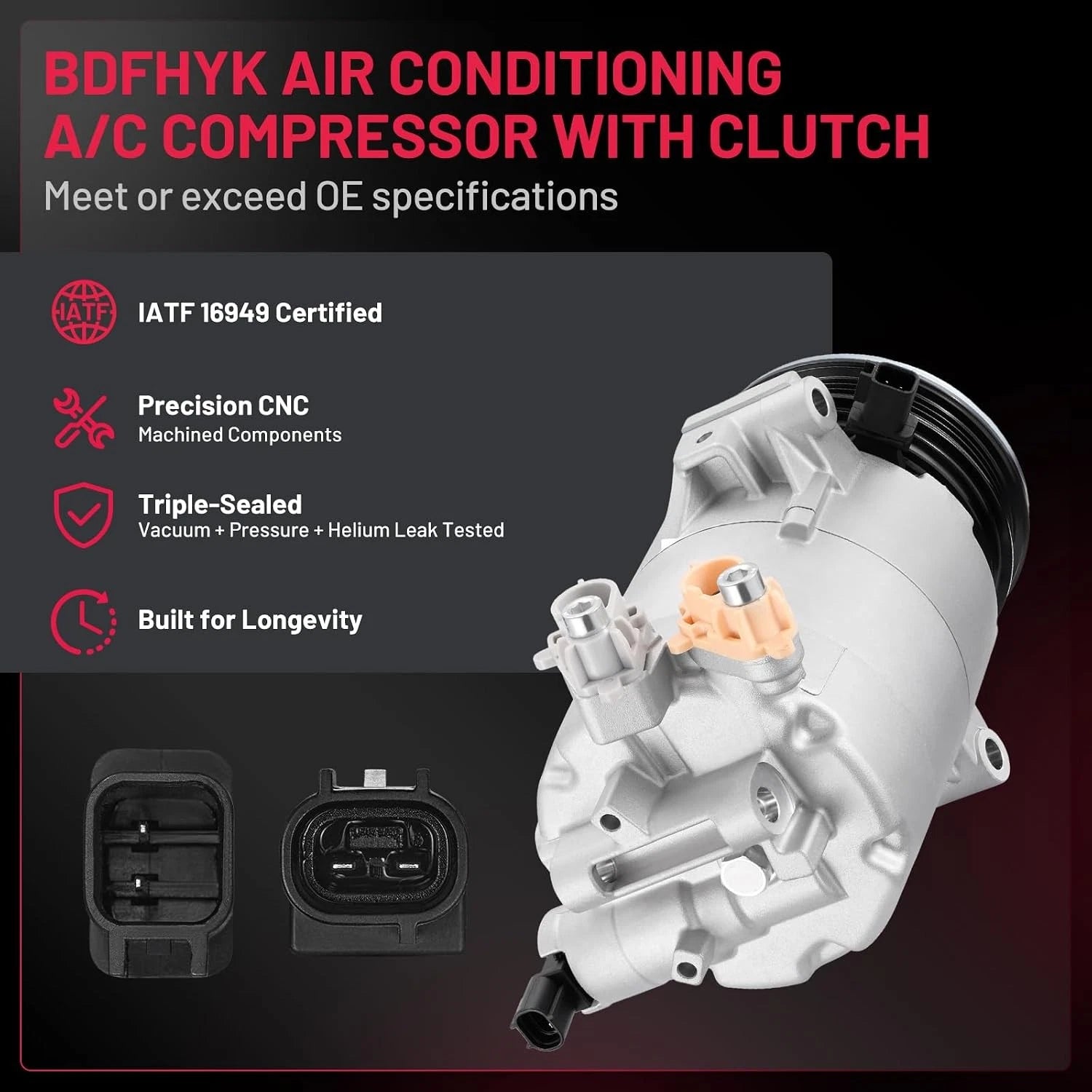 AC Compressor with 4-Clutch for Ford Escape (2013–2016) Lincoln MKC (2015–2016) 198360