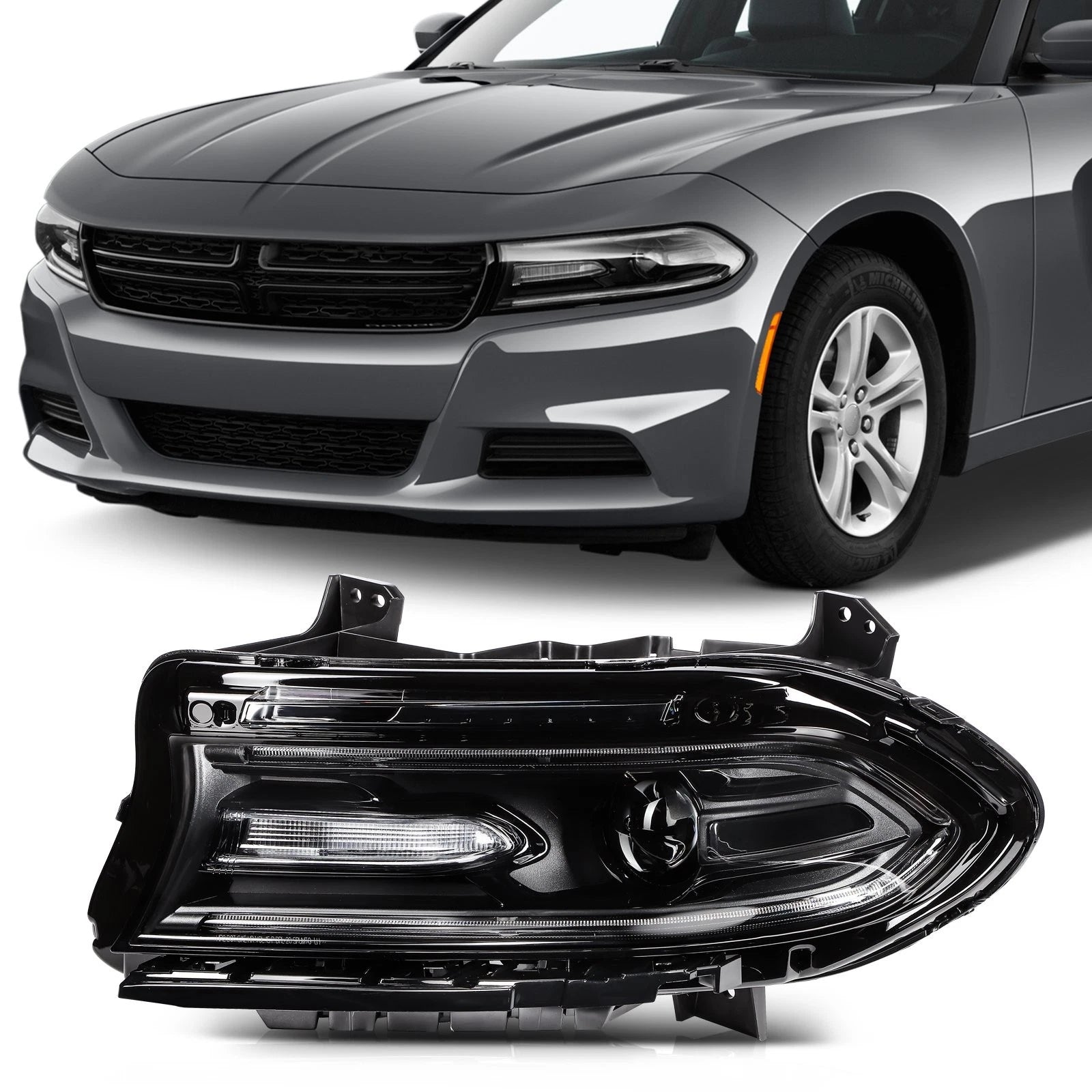 Left Driver Side Headlight Assembly for Dodge Charger (2015–2023) Black