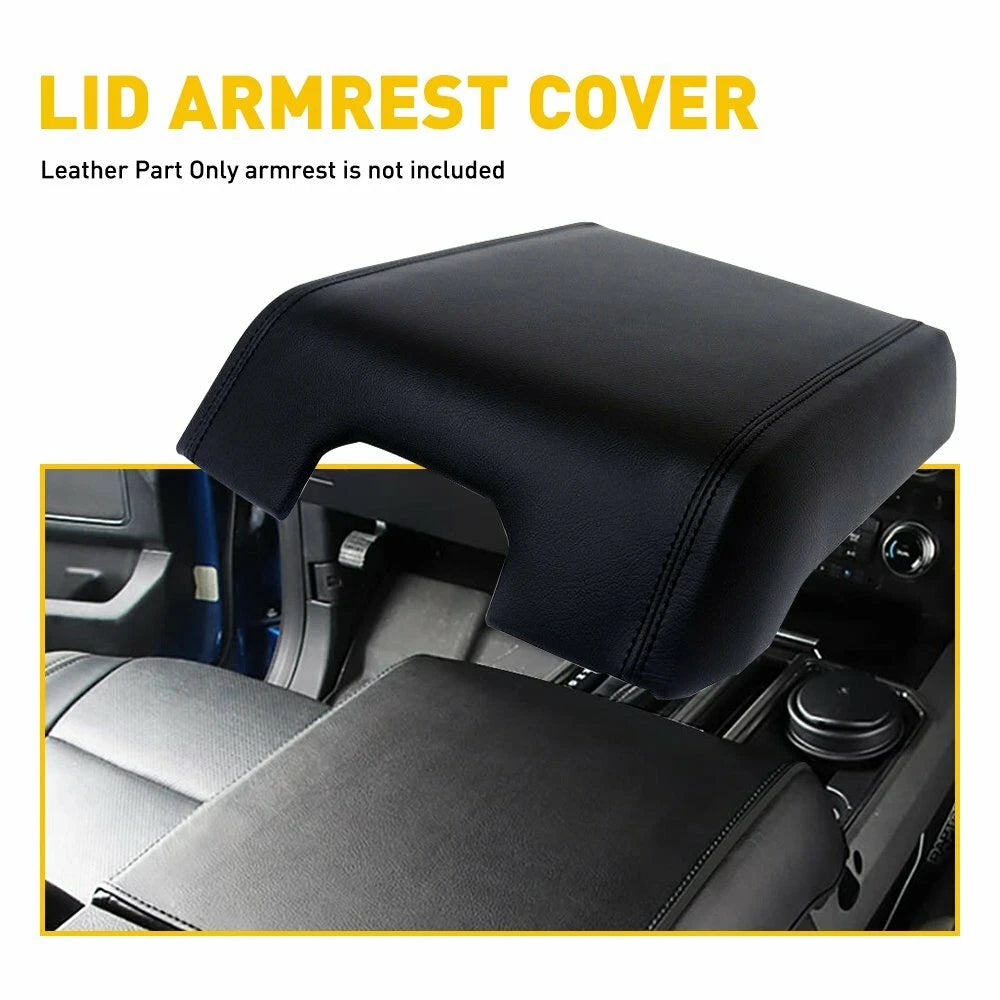 Leather Armrest Console Lid Cover for Ford F150 (2015–2019) Gray Stitch