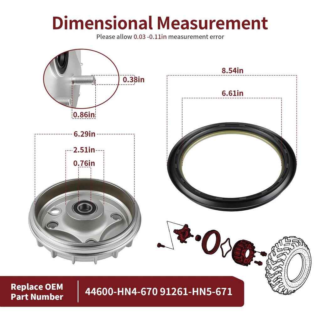 Front Brake Drum Hub & Seal for Honda Rancher 350 TM/TE (2000–2006) #44600-HN4-670