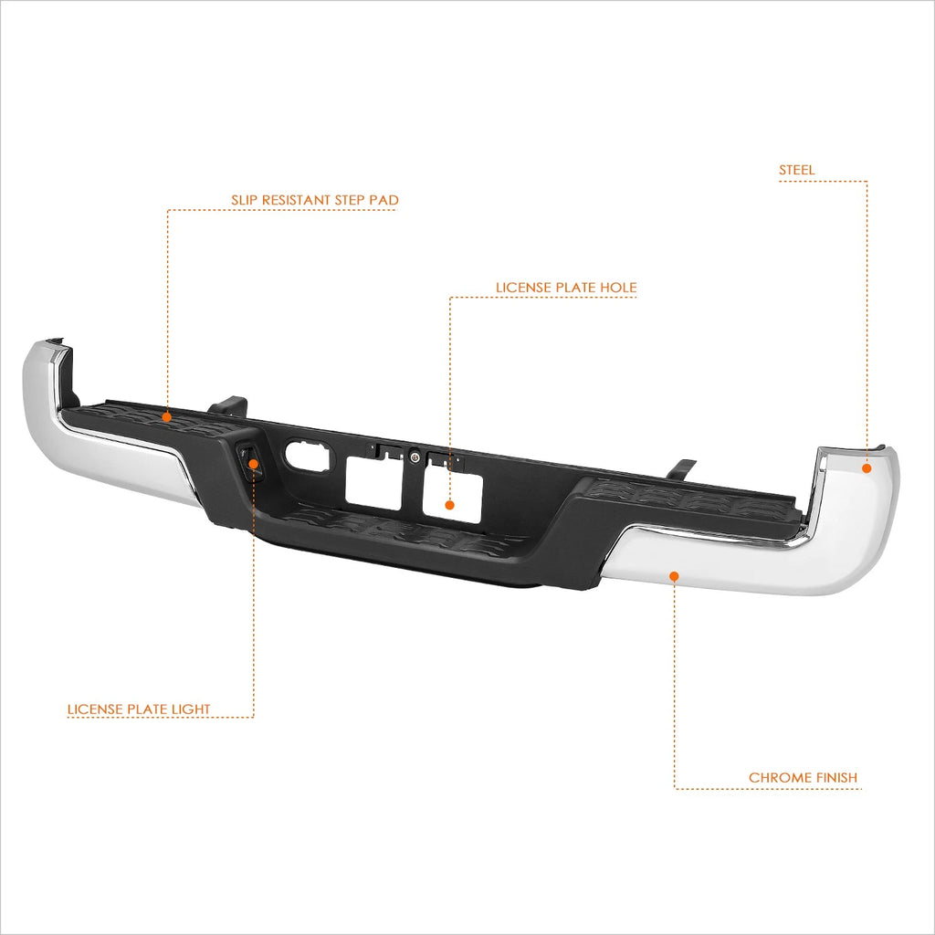 Polished Steel Rear Bumper Assembly for Toyota Tacoma (2016–2023)