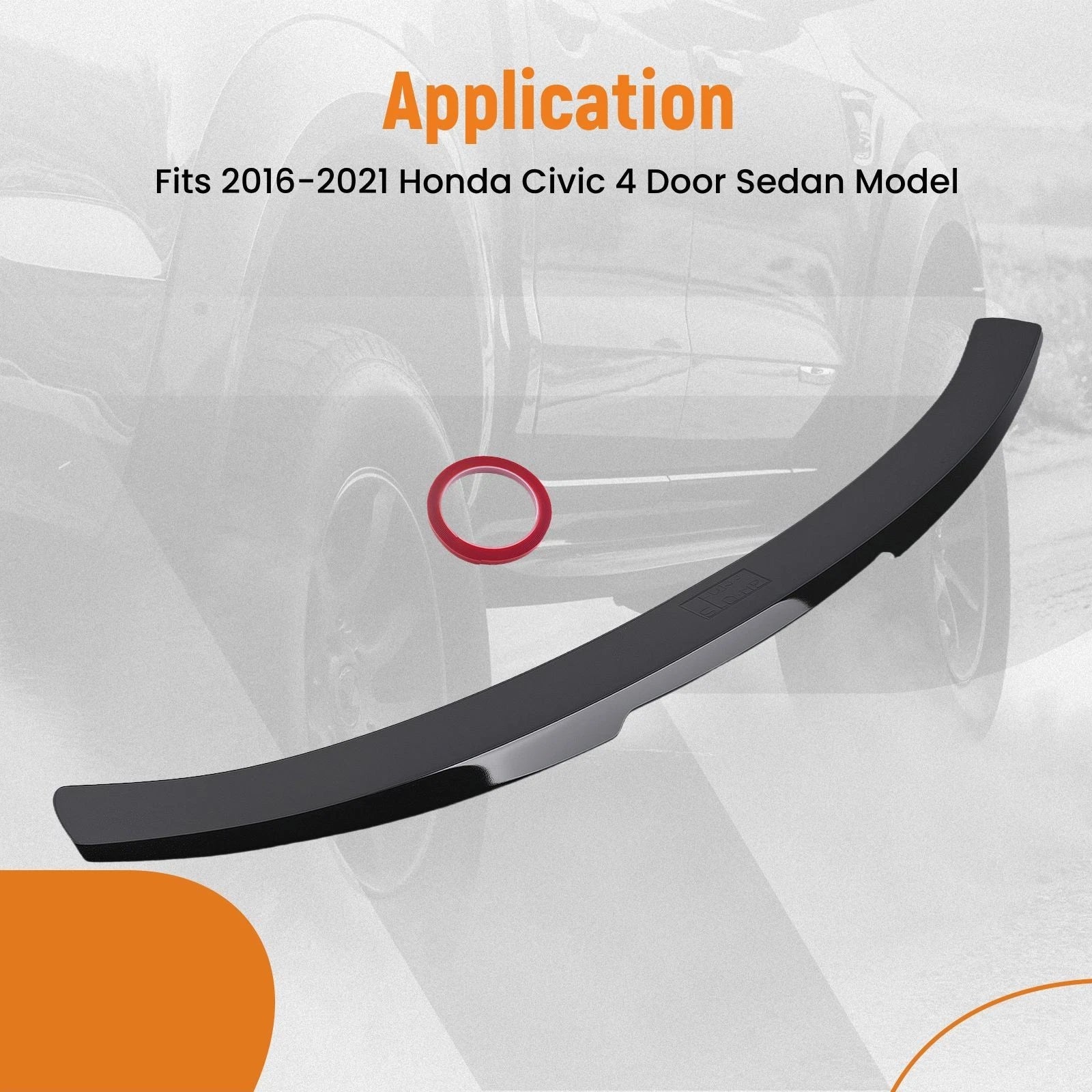 Rear Trunk Window Spoiler for Honda Civic Sedan (2016–2021) Black ABS Sport