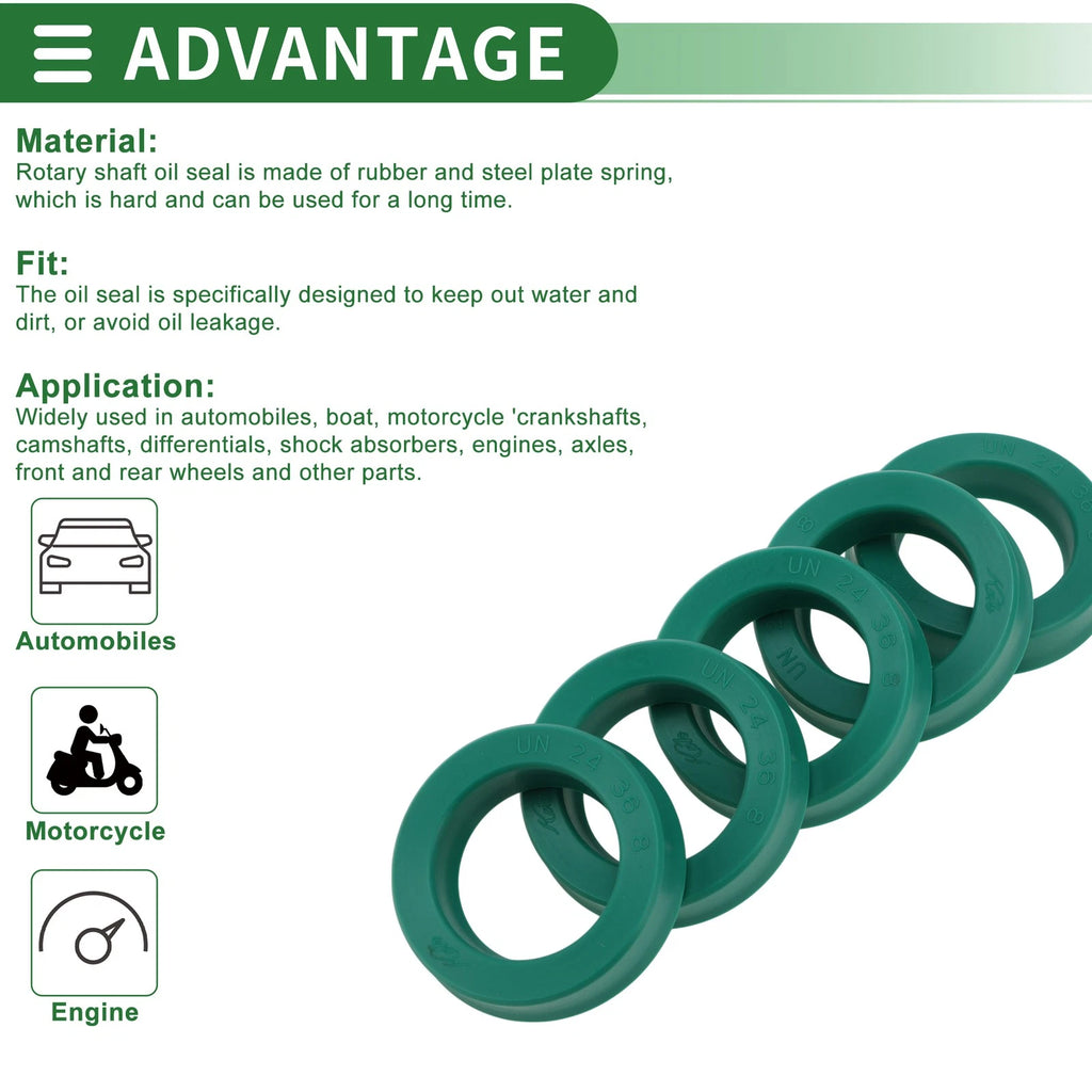 Set of 5 Oil Seal Rotary Shaft Seal 24x36x8mm High Pressure Green