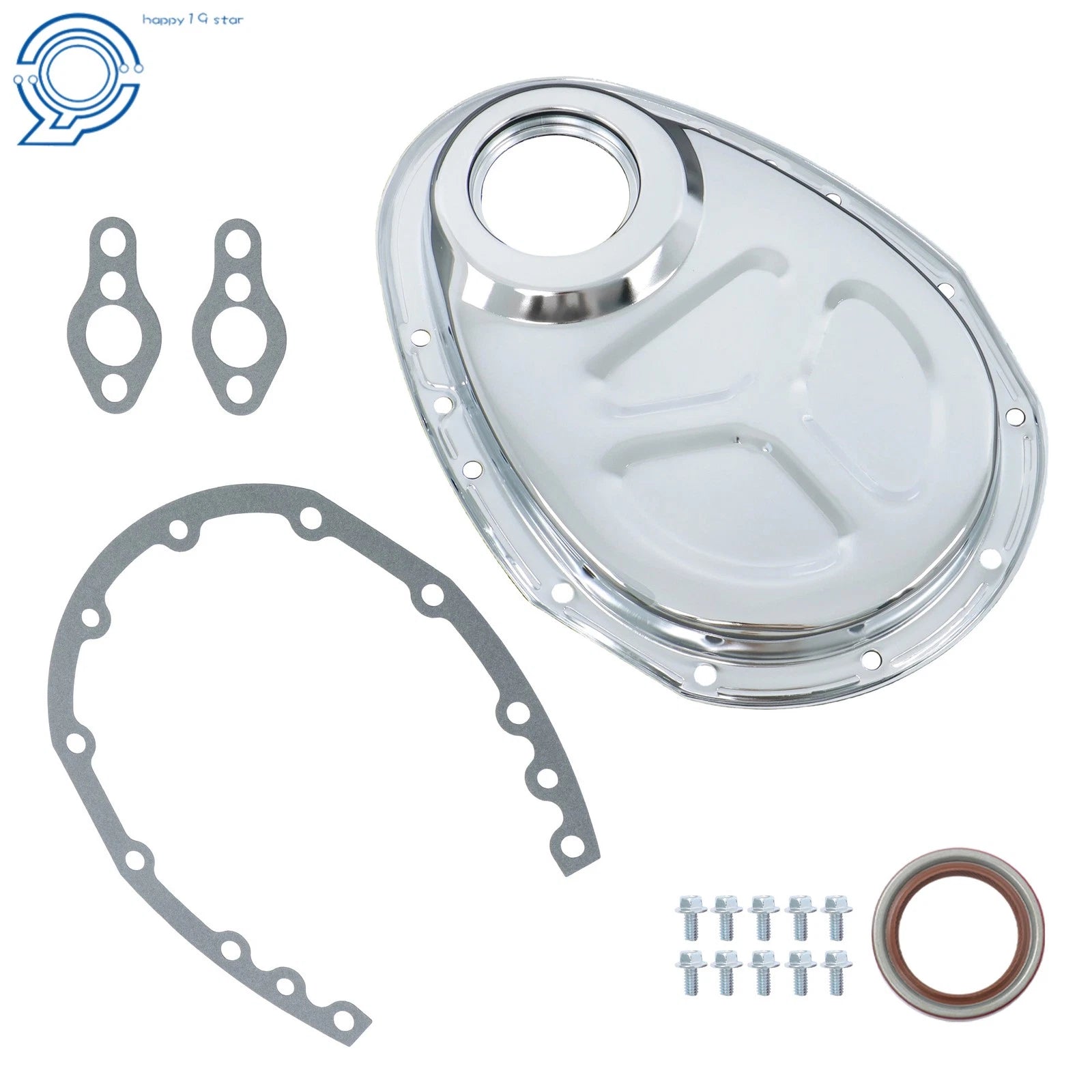 Polished Aluminum Timing Chain Cover Kit for Chevy SB SBC (283–350)