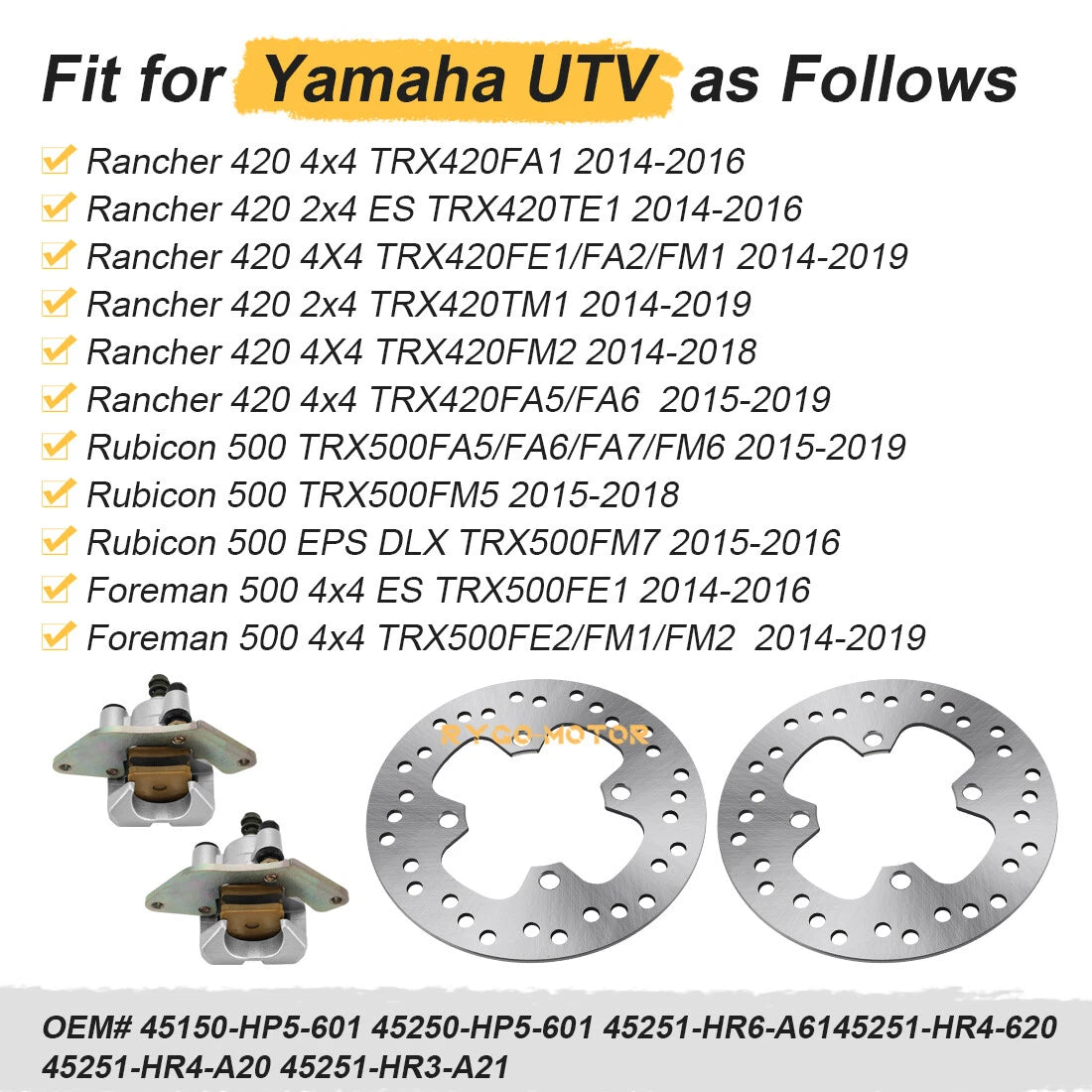 Front Brake Calipers & Disc Rotors for Honda Rancher 420 TRX420 (2014–2019)