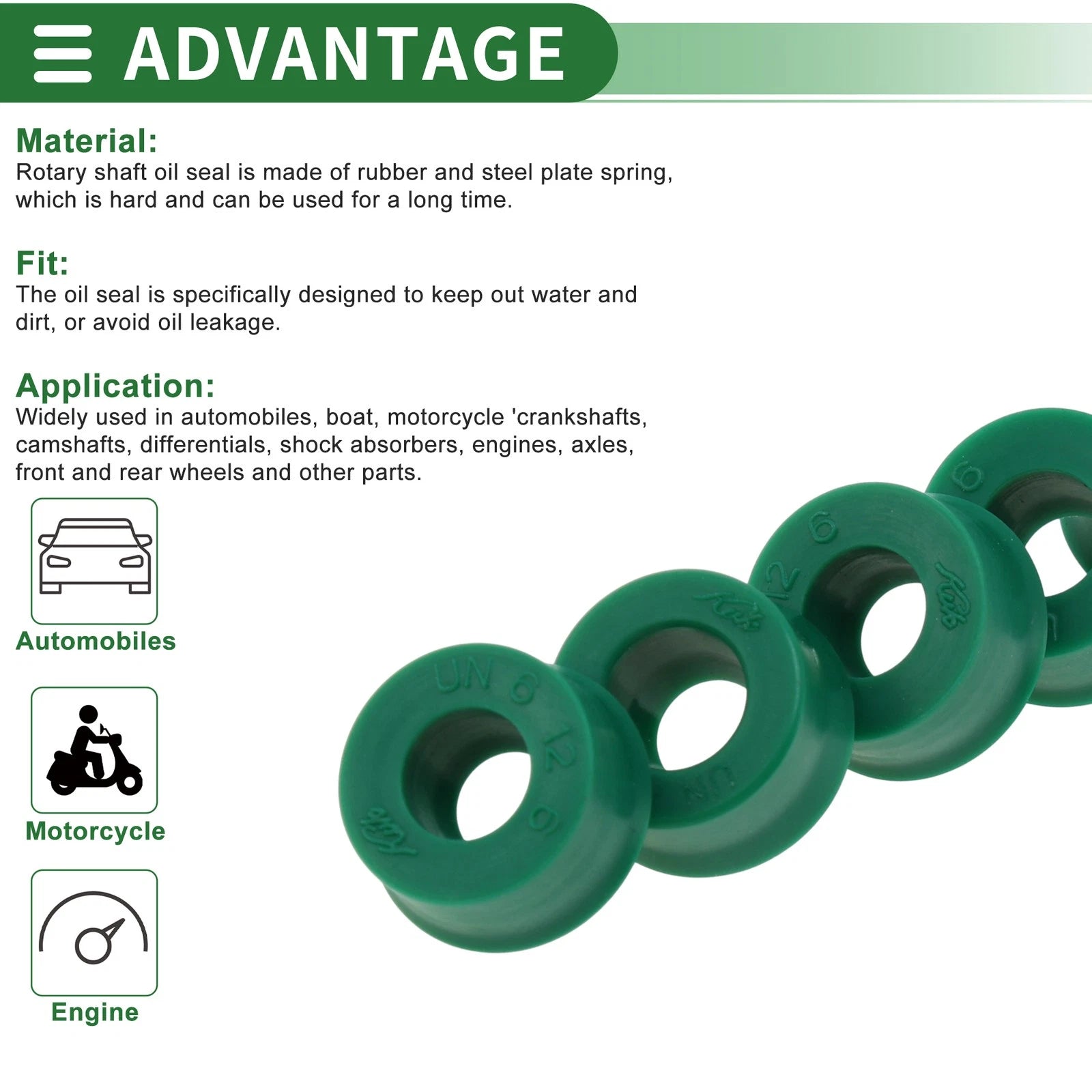 Set of 5 Oil Seal Ring 6x12x6mm for Rotary Shaft (TPU, High Pressure)