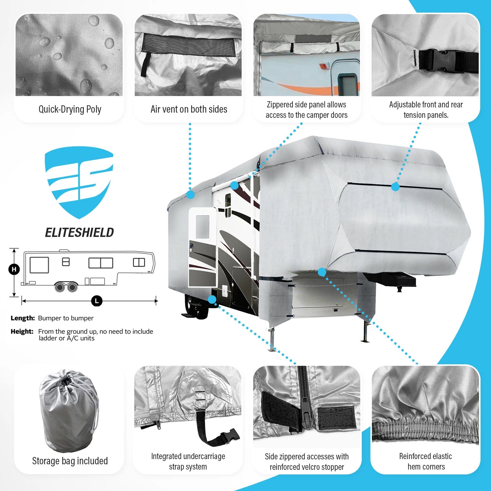 5th Wheel Travel Trailer Cover for (21'-23' Length)