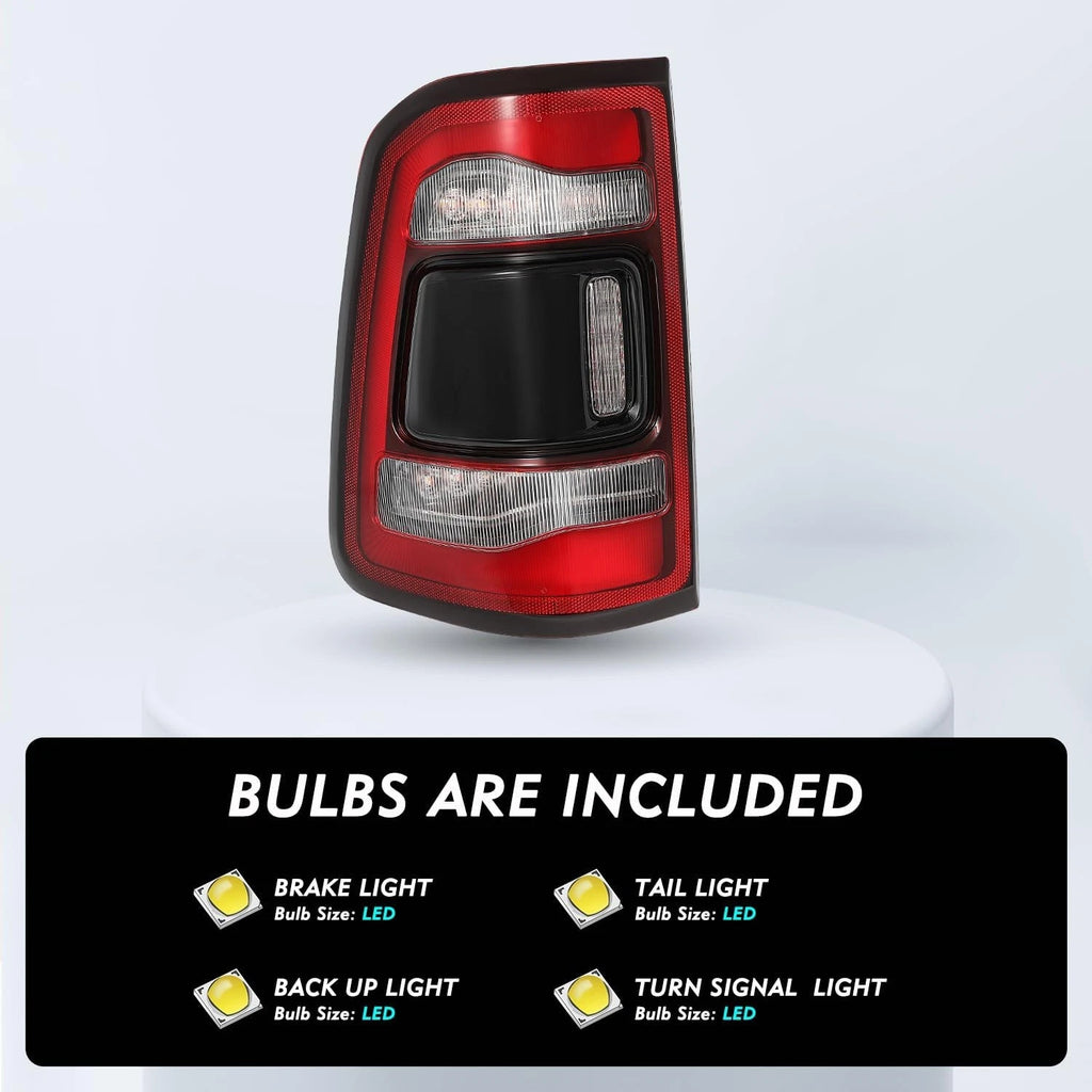 LED Tail Lights Pair for Dodge RAM 2500 3500 (2019–2024) w/Blind Spot Black Bezel