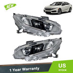 Set of 2 Halogen Headlight Assemblies for Honda Civic (2016–2021)