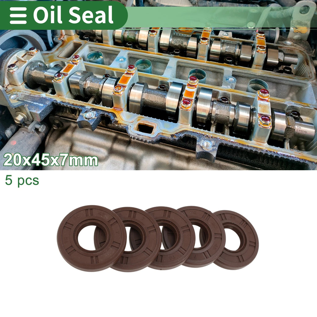 Set of 5 Oil Seals FKM Rubber 20x45x7mm for Various Applications