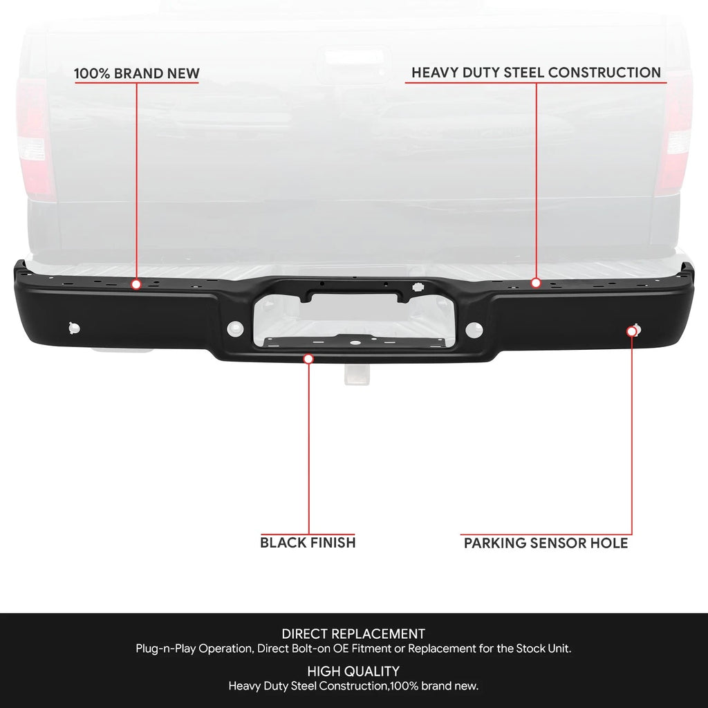 Rear Bumper Face Bar for Ford F-150 (2004–2006) w/Parking Assist Sensor Holes