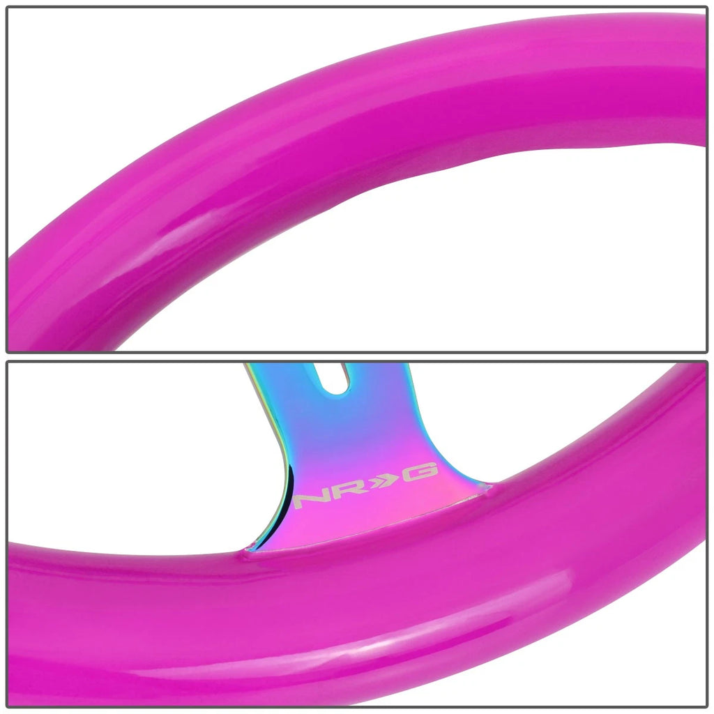 NRG 35cm Neon Purple Wood Grain Neo Chrome Steering Wheel for Universal (2010–2023)