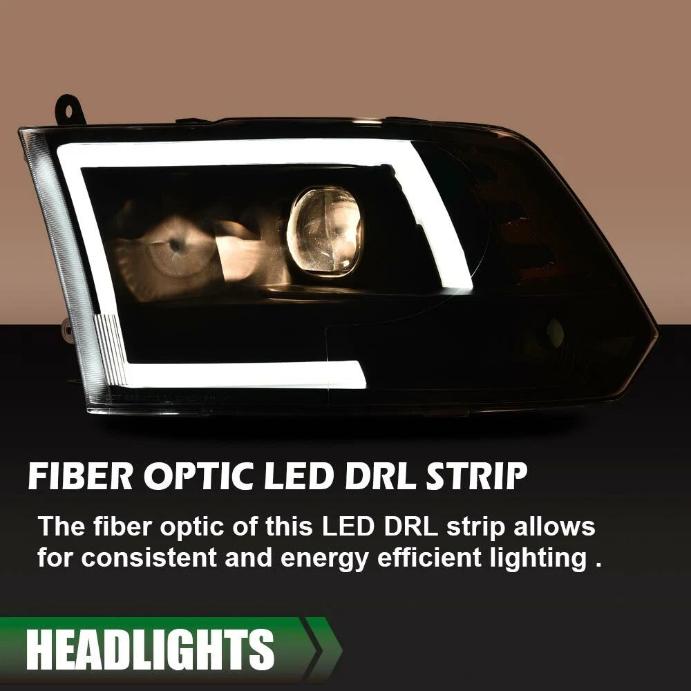 LED Tube DRL for Dodge Ram 1500 2500 3500 (2009–2018) Black Projector Headlights